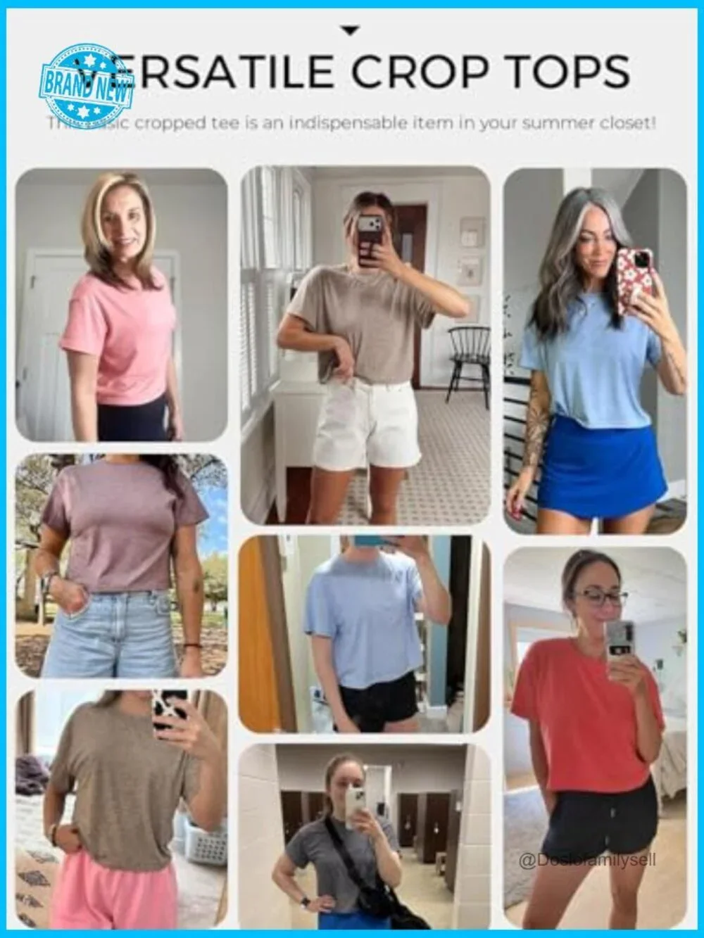 Cropped T-Shirt Short Sleeve Crew Neck Loose Fit Drop Shoulder Summer Casual Tee